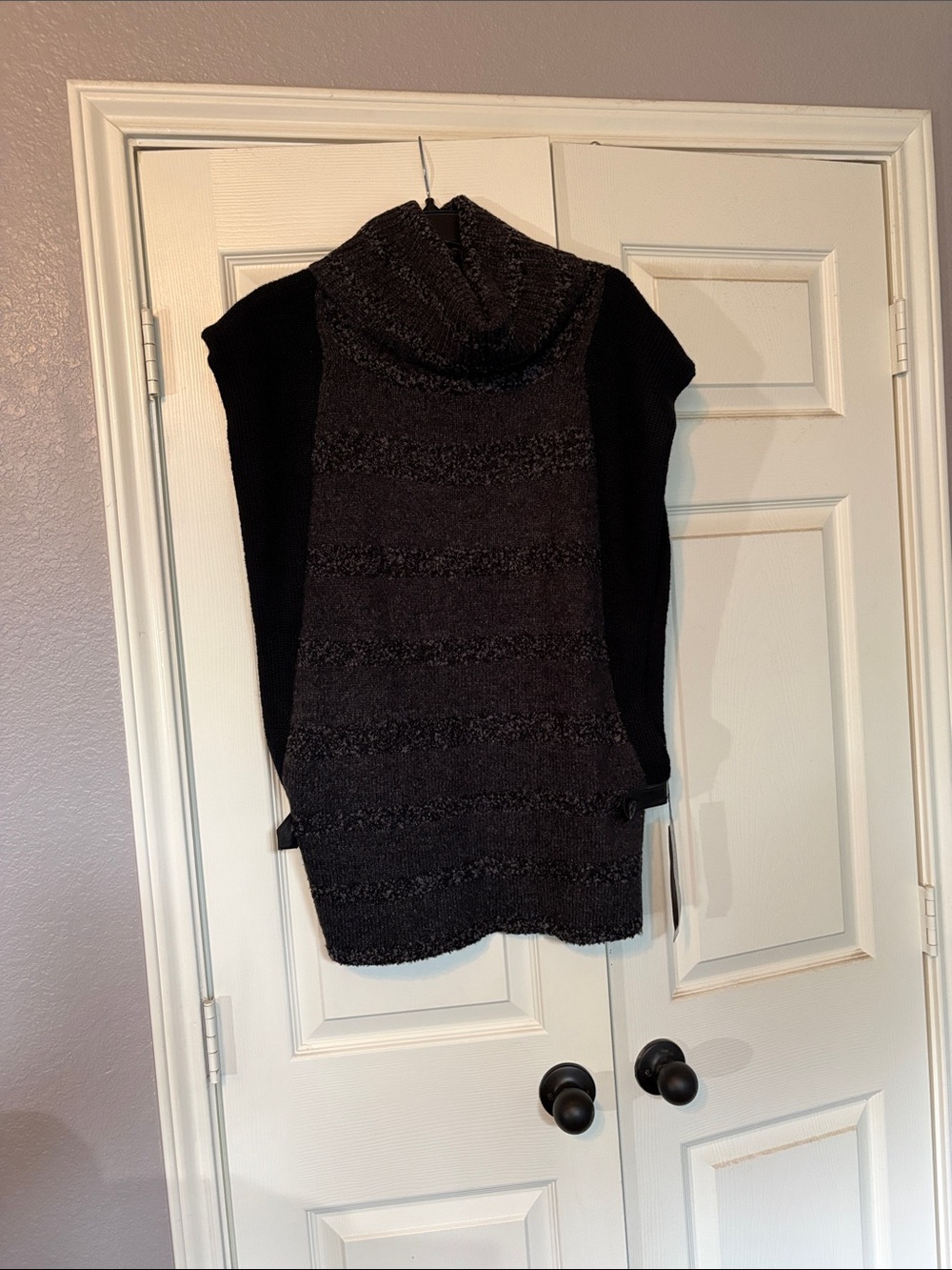 Cozy Black Cowl Neck Knit Tunic Sweater Vest